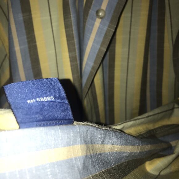 Faconnable Men's Casual Shirt Large Stripe Yellow Blue Grey Button Short Sleeve - Picture 5 of 11